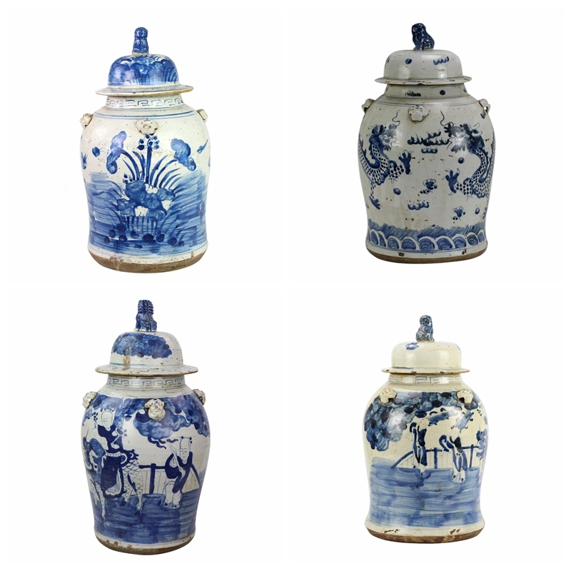 China Jingdezhen Blue and White Ceramic Flower Birds Porcelain Decoration Ginger Temple Jars