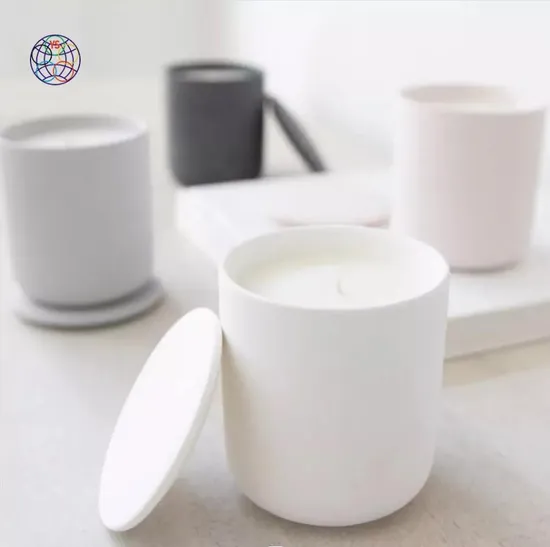 Suporte de vela fosco de personalização de amostra, potes de velas vazios de cerâmica para casamento com tampas